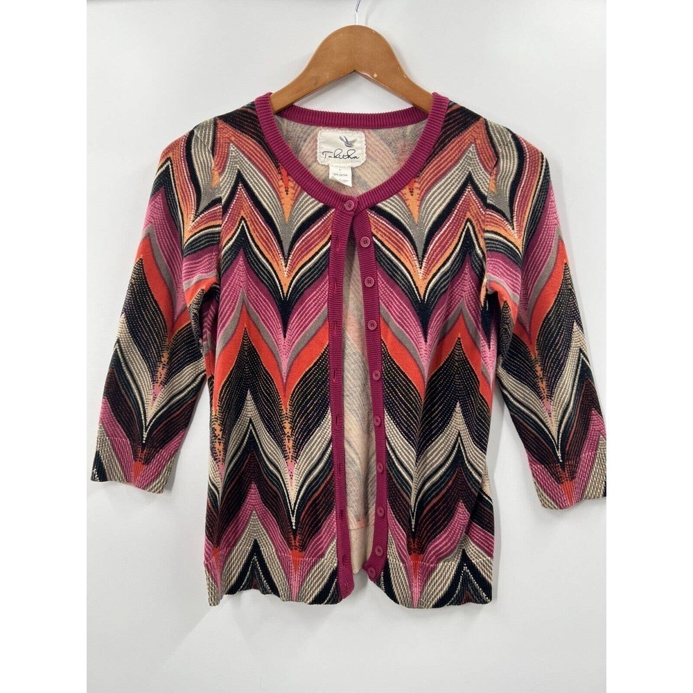 Tabitha Anthropologie Women’s 3/4 Sleeve Chevron Knit Crop Knit Cardigan Size S